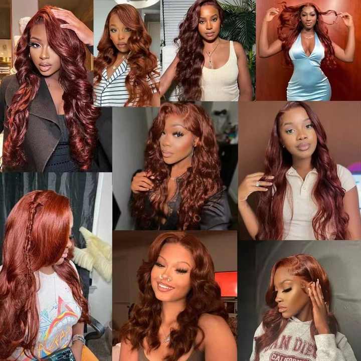 Pre-African Lace Wig Brown Red Long Curly Fluffy
