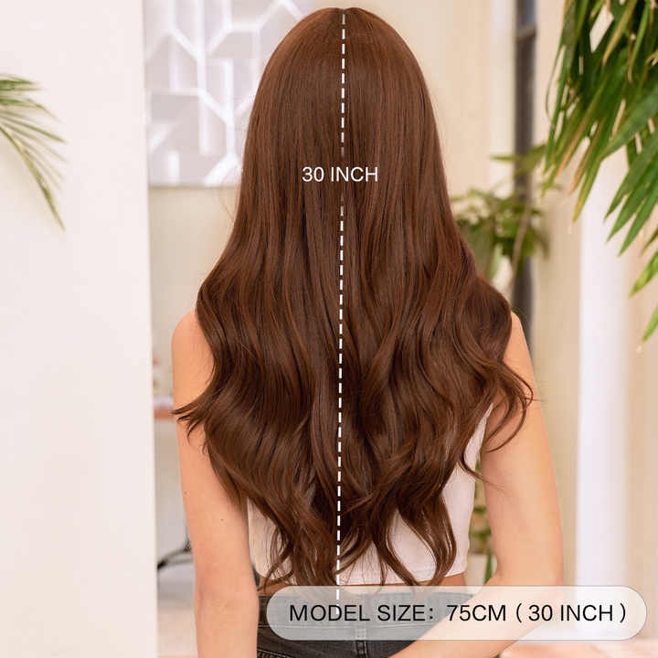 Wavy Brown Wig with Subtle Red Ends