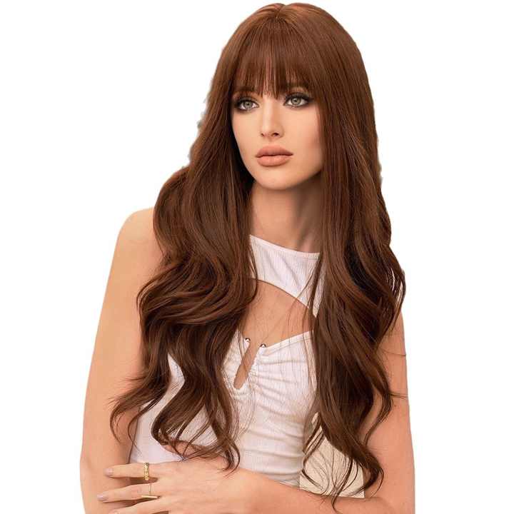 Wavy Brown Wig with Subtle Red Ends