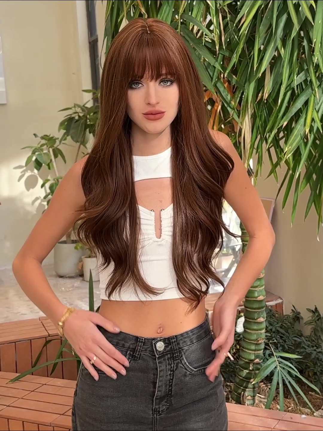 Wavy Brown Wig with Subtle Red Ends