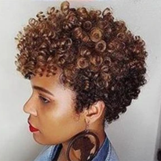 Explosive head female short hair African small curly hair wig high temperature real silk chemical fiber headgear