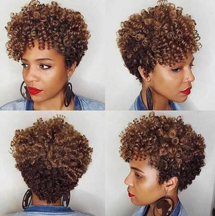 Explosive head female short hair African small curly hair wig high temperature real silk chemical fiber headgear