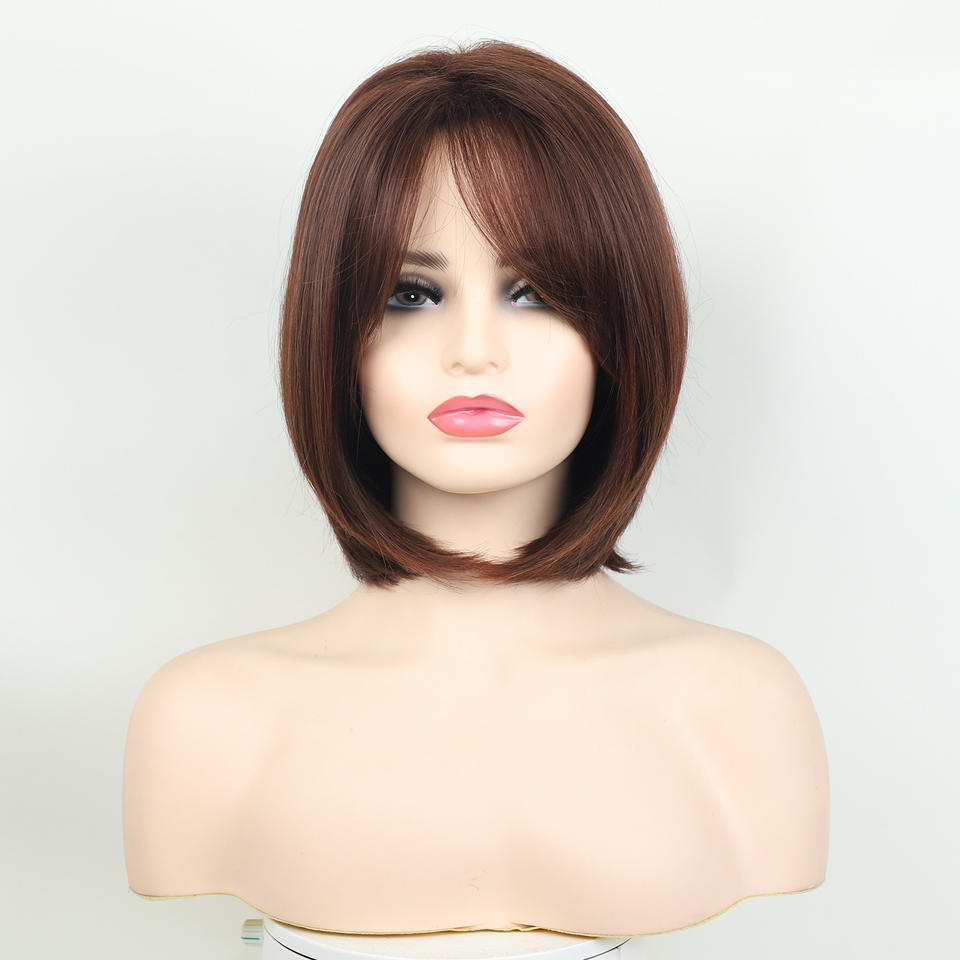 Women's Short Straight Bob Synthetic Wig with Side-Swept Bangs