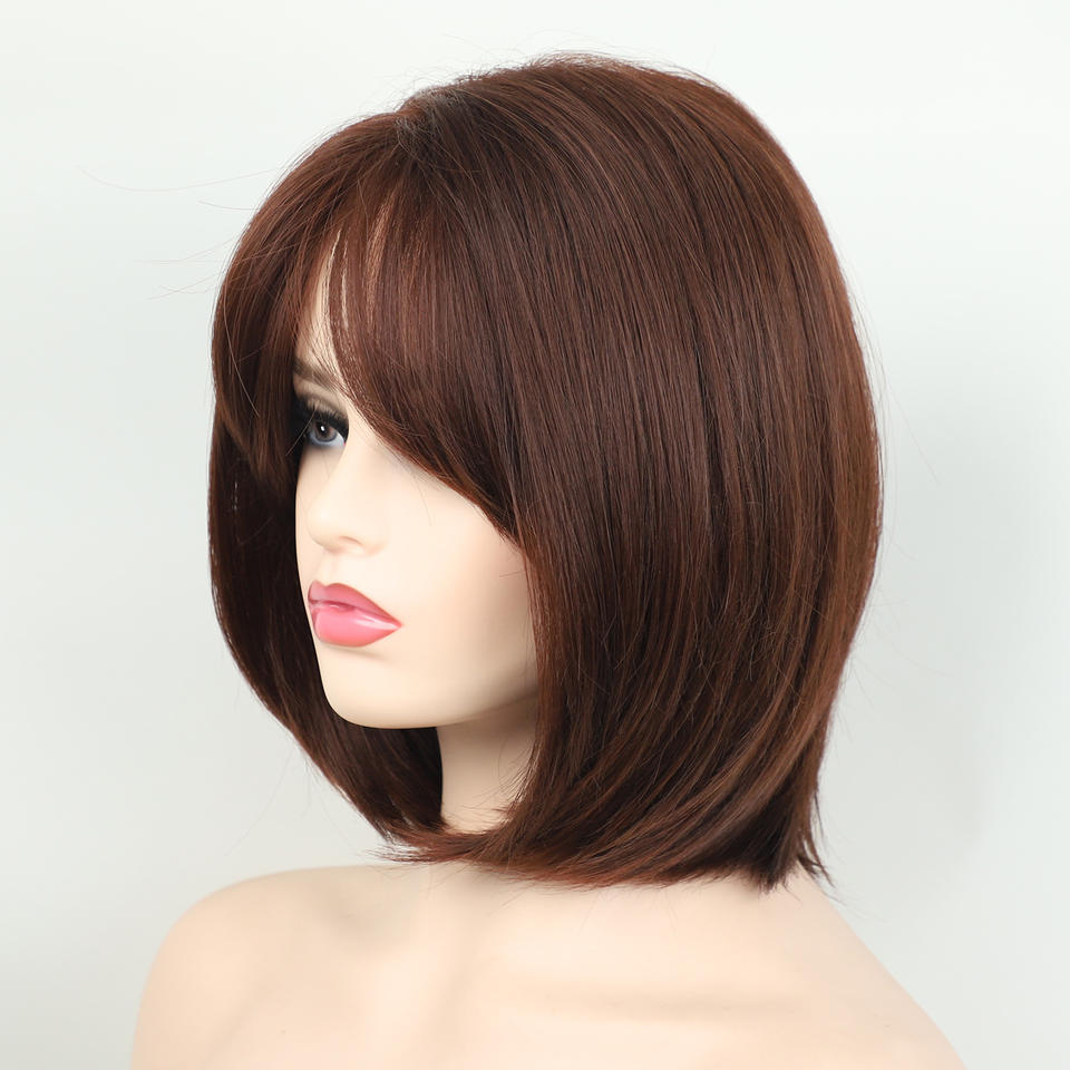 Women's Short Straight Bob Synthetic Wig with Side-Swept Bangs
