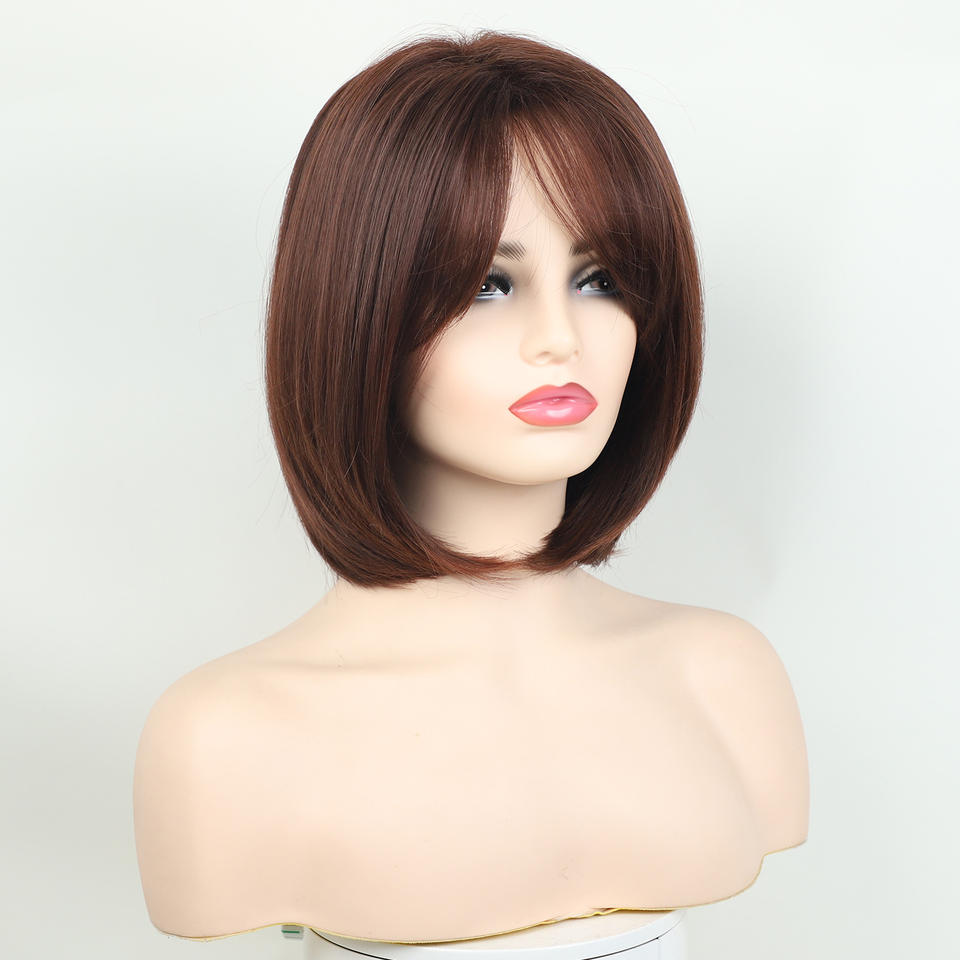 Women's Short Straight Bob Synthetic Wig with Side-Swept Bangs