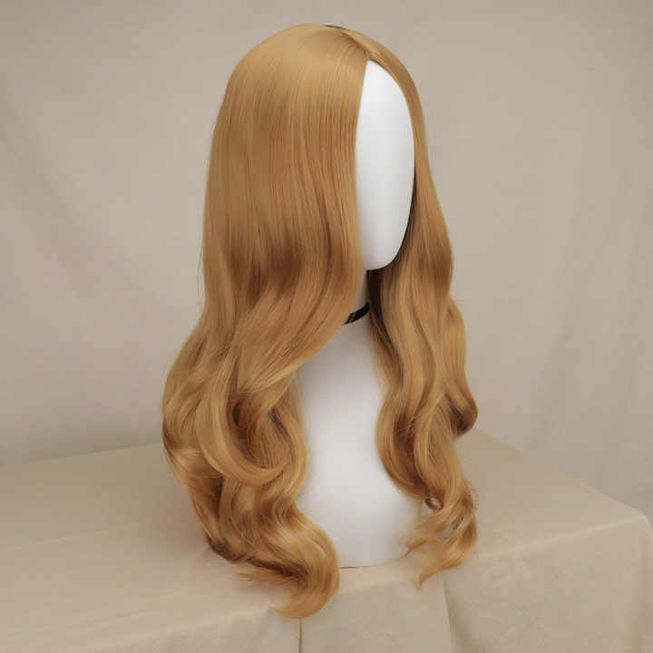 Women's synthetic heat-resistant fiber long light brown medium curly wig