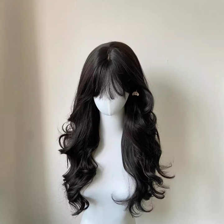 High-quality long women's wig 100% human hair wig natural black