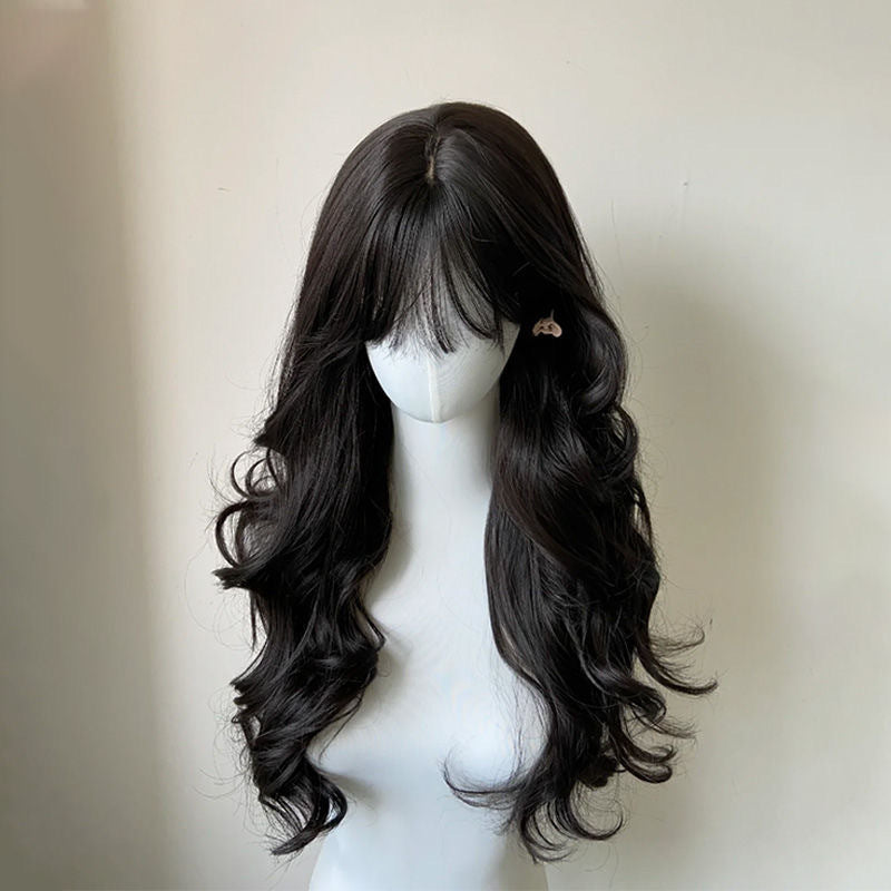 High-quality long women's wig 100% human hair wig natural black