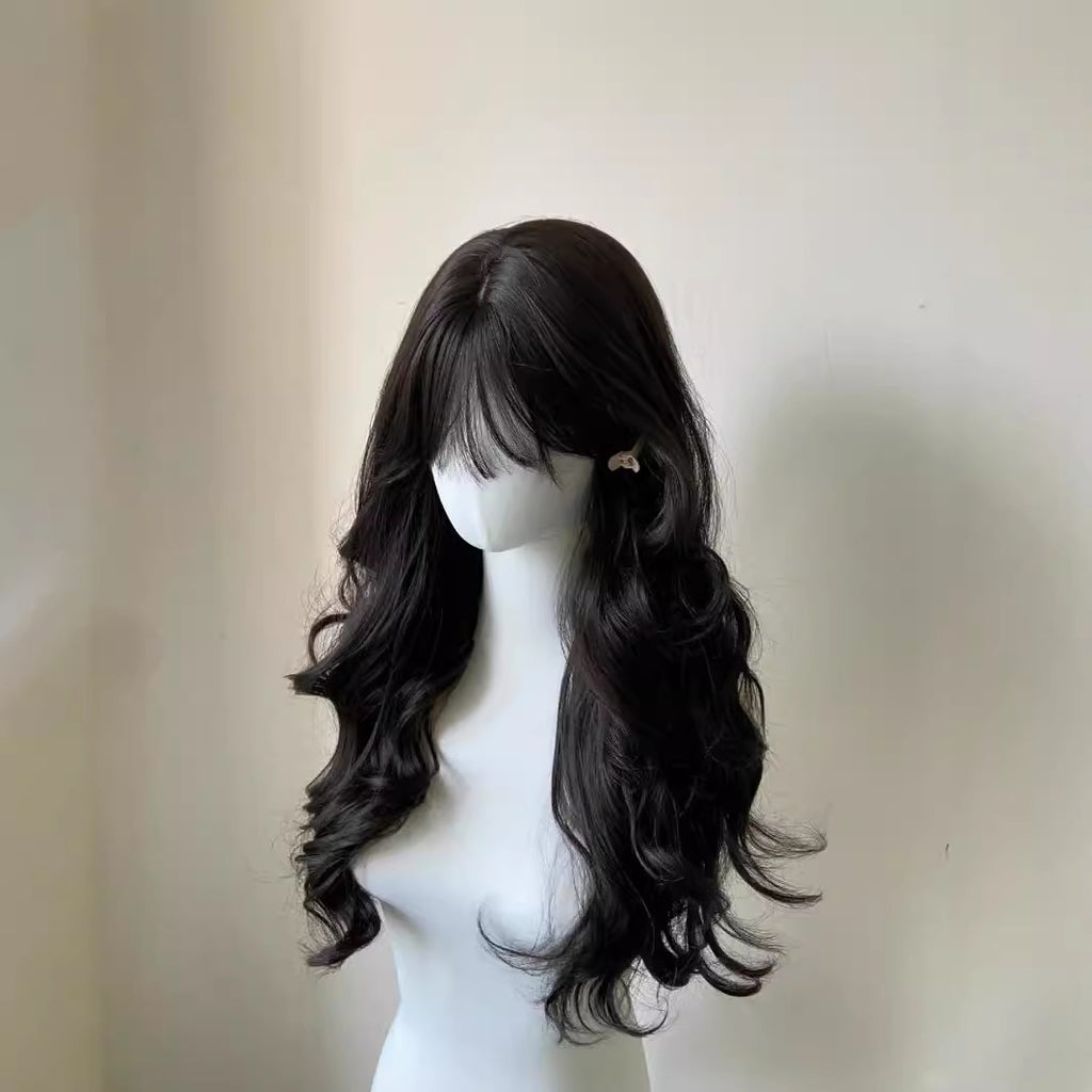 High-quality long women's wig 100% human hair wig natural black