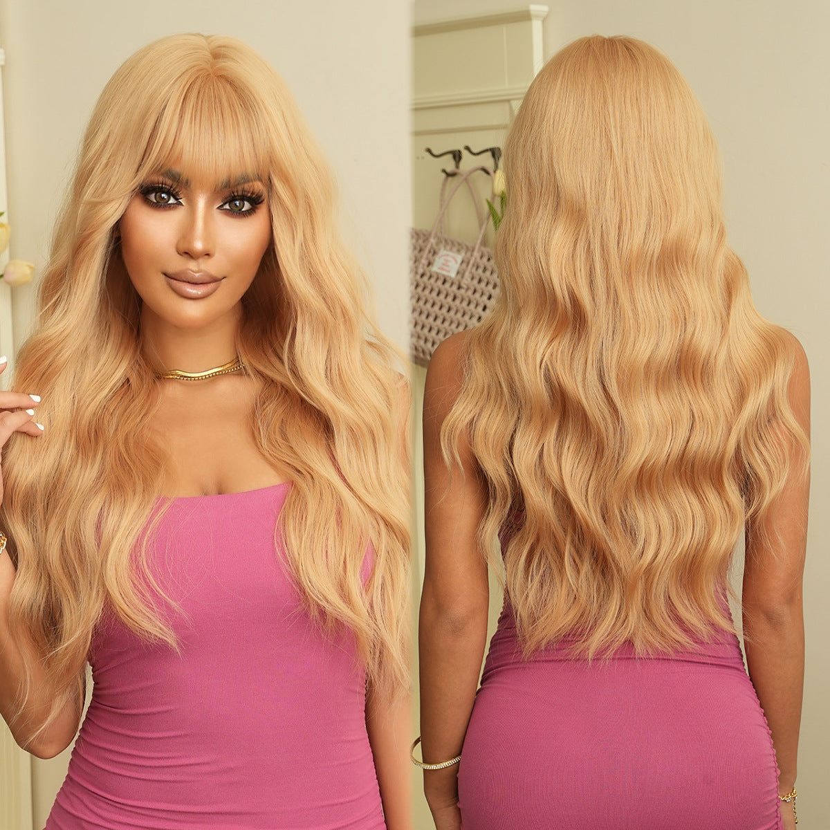 Brown Lace Front Wig – Long Wavy Synthetic Hair, Natural Look