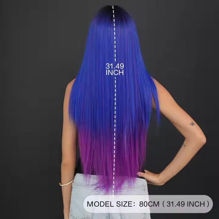 Front Synthetic Wig Center Section Curly Wave Blue Purple Wig For Everyday Parties