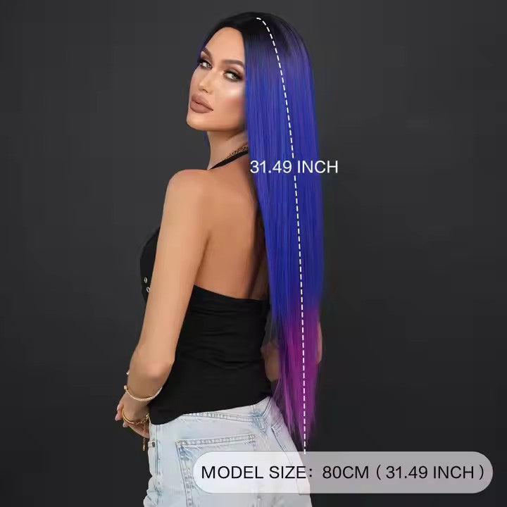 Long Silky Wig in Blue and Purple Shades